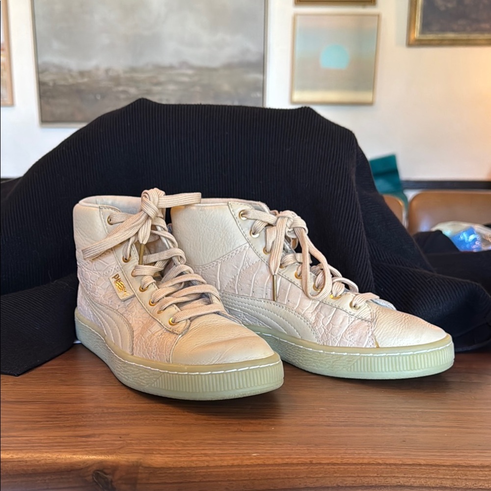 Puma Cream High-Top Sneakers Crock print Design.